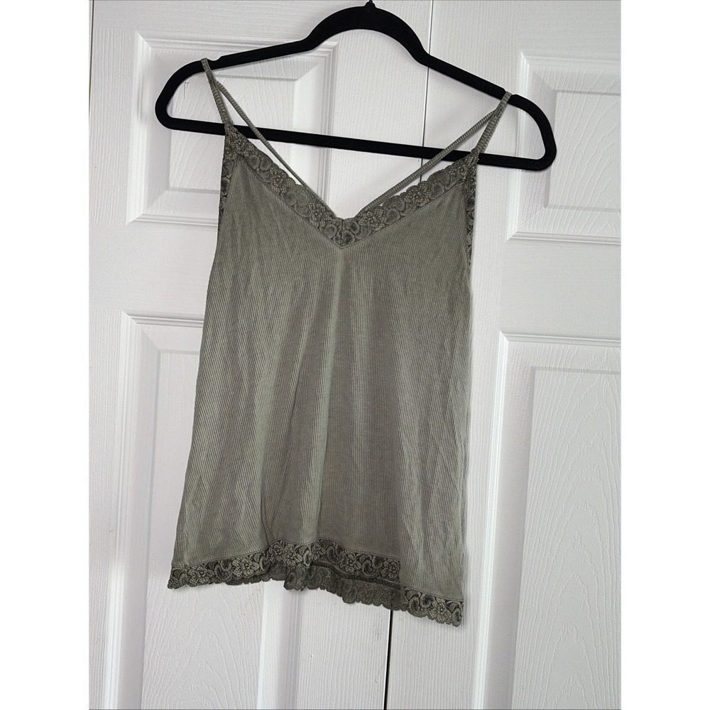 American Eagle Soft & Sexy Rib Cami Womens‎ Size S Green Lace Trim Boho Tank Top